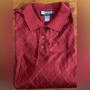Jos A Bank Leadbetter Golf Polo Shirt, 2XL, Burgundy Argyle Pattern, EUC